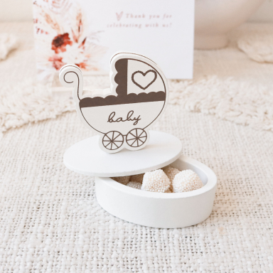 Baby Carriage Place Card Favor Boxes with Designer Place Cards (set of 12)